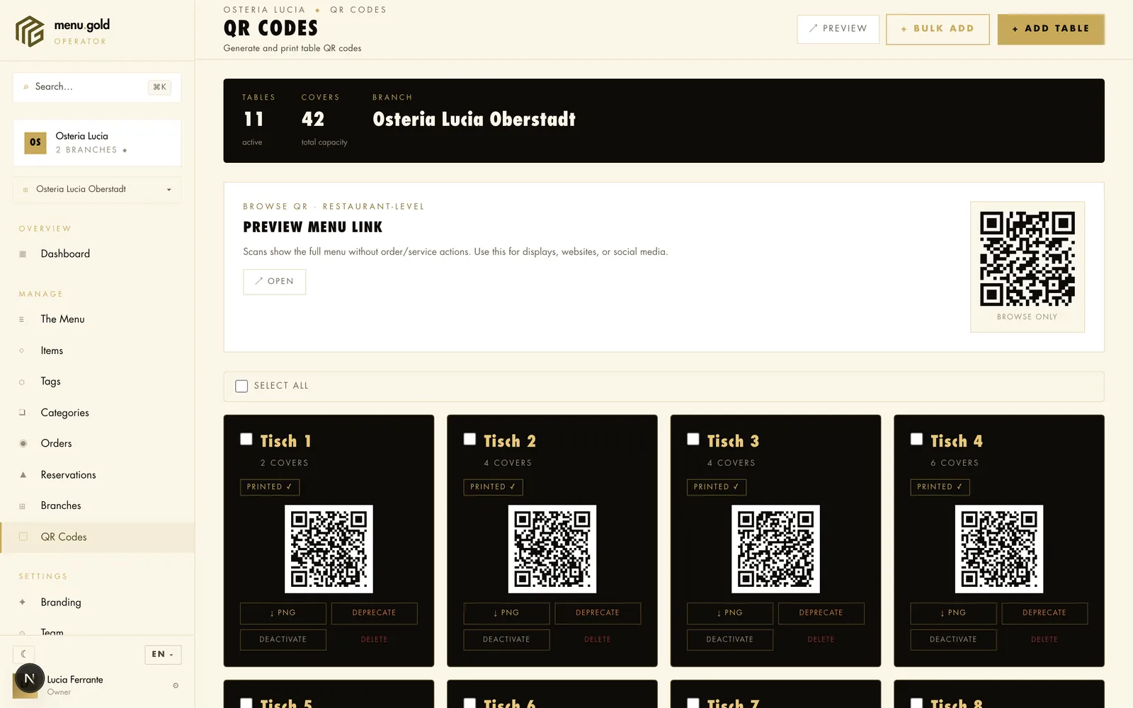 Ein QR-Code für jeden Tisch
