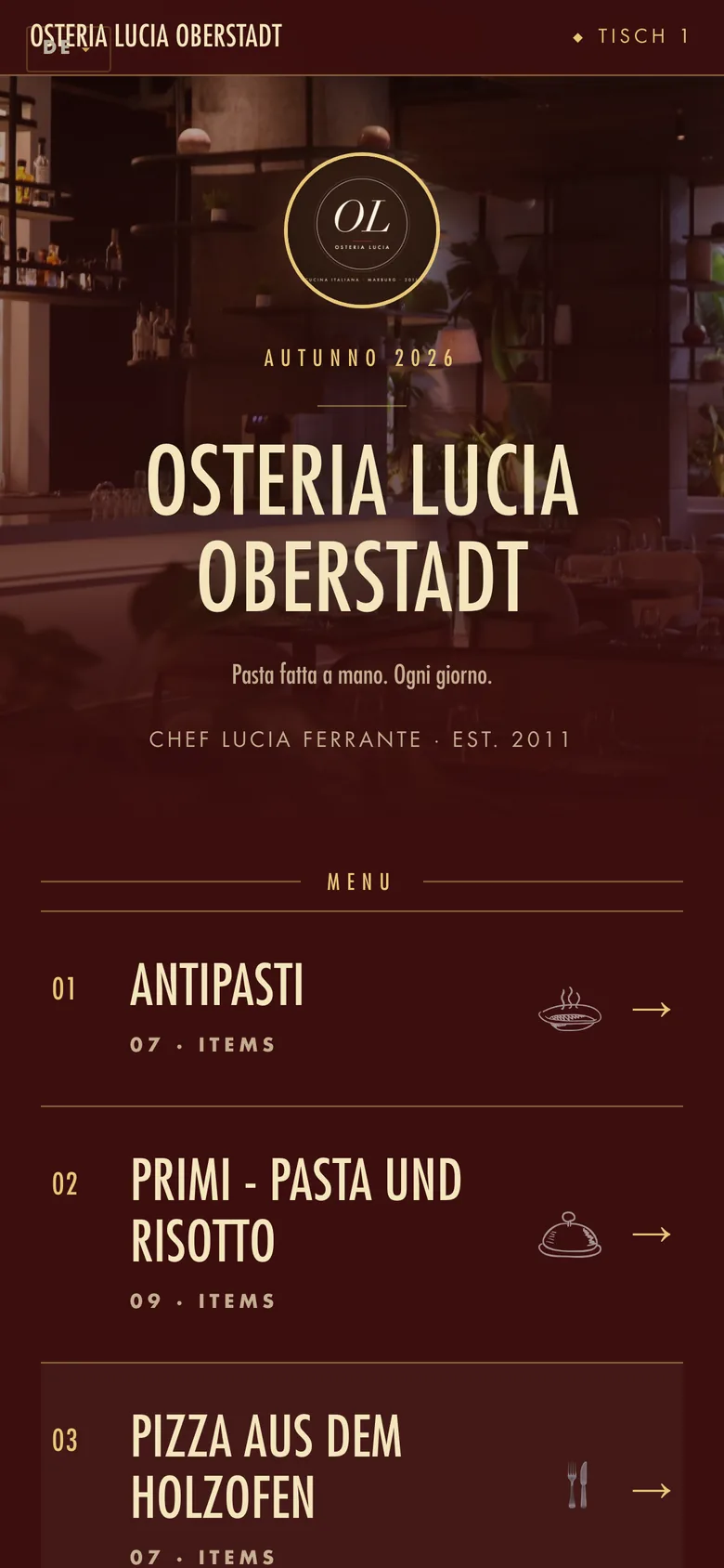 Osteria Lucia Oberstadt — Rustic Grid · Trattoria Red