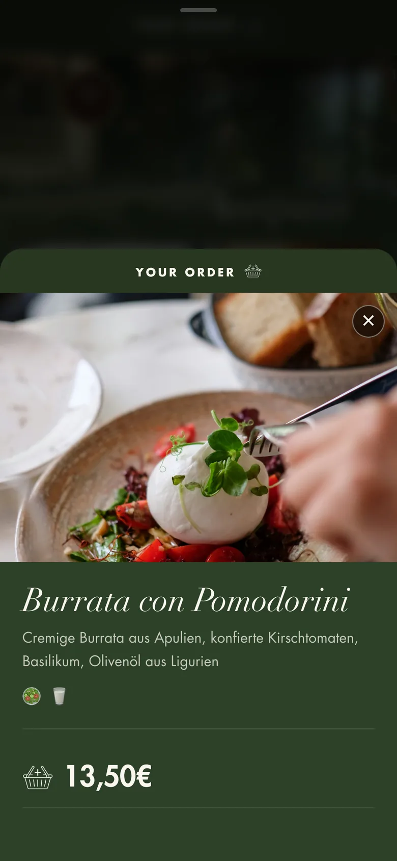 Detailansicht der Burrata con Pomodorini