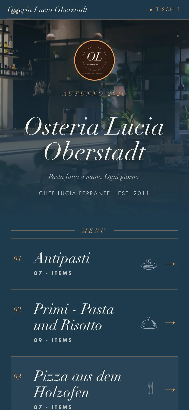 Theme Olive & Stone in den Farben Hafenblau und Aprikose