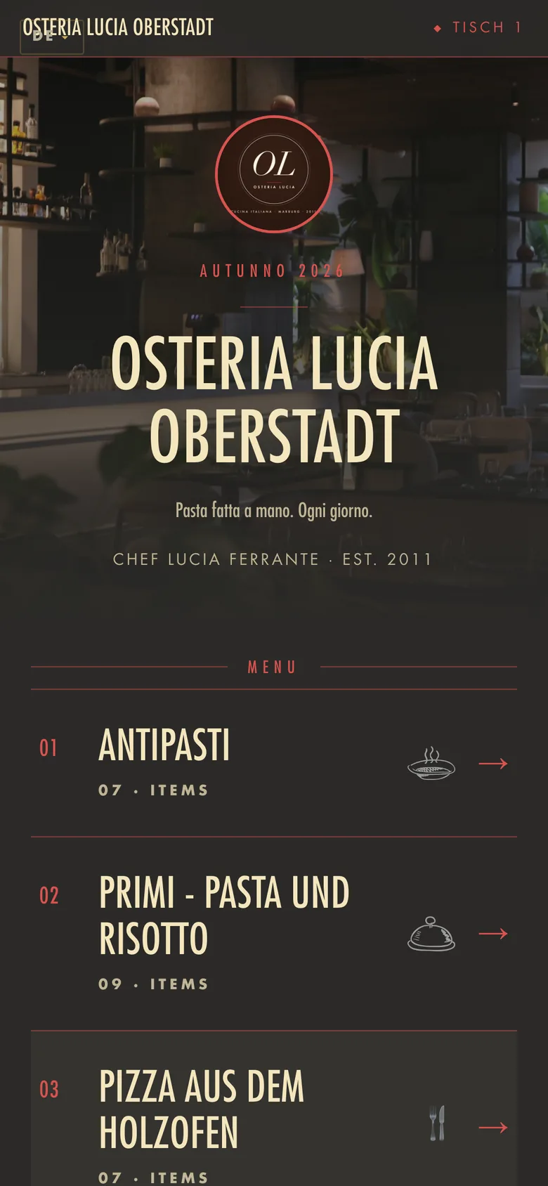 Theme Trattoria in den Farben Anthrazit und Chili