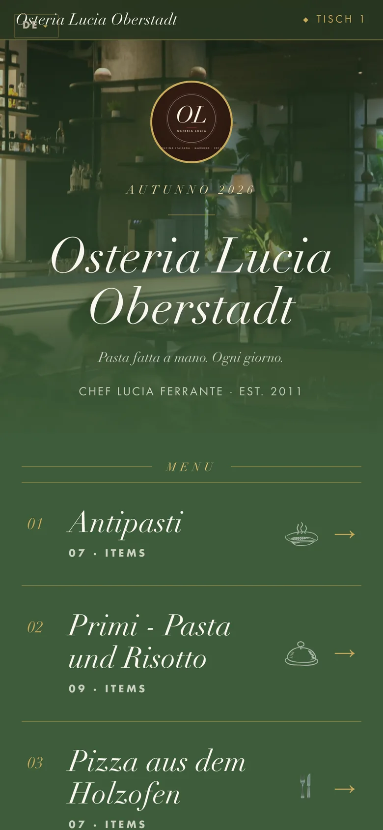 Osteria Lucia im Theme Olive & Stone