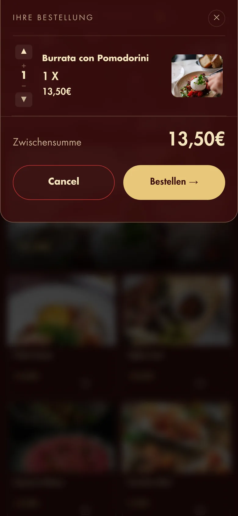 Prüfen: Mengen ändern, Zwischensumme ansehen, abschicken.